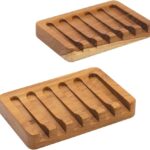 2 Pack Self Draining Soap Dishes, Teak Wood Soap Holder for Shower