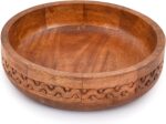 Mango Wood Decorative Round Carved Bowl for Decoration, Centerpiece Bowl