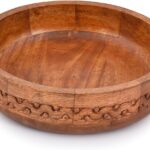 Mango Wood Decorative Round Carved Bowl for Decoration, Centerpiece Bowl