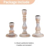 Rustic Wooden Candlestick Holders, Set of 3, Whitewashed - Image 3