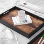 Set of 2 Wooden Serving Trays with Handles for Coffee Table
