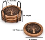 Coasters Set of 4 Acacia Wood Round Wooden Tree of Life Coasters with Iron - Image 5
