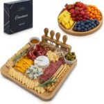 Charcuterie Board Set Bamboo with Cheese Knives and Bowls, Large Wooden