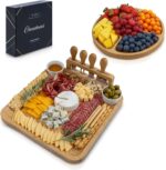 Charcuterie Board Set Bamboo with Cheese Knives and Bowls, Large Wooden