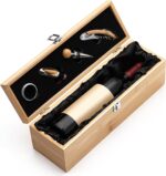 Wooden Wine Gift Box 4 Accessories, Bamboo, Natural Wood