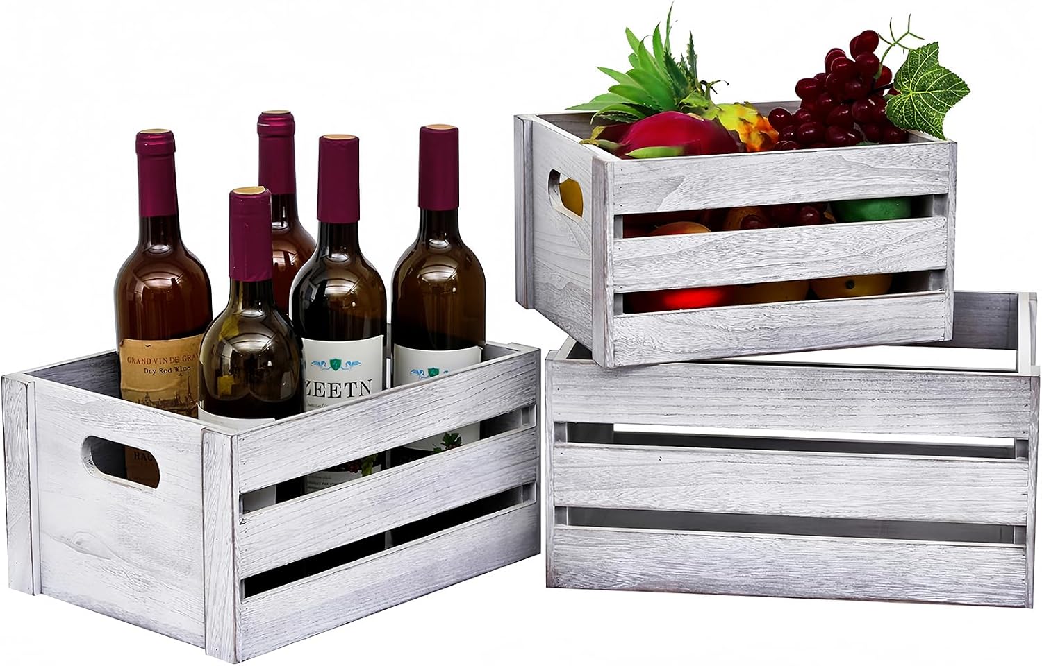 71J64zpN1HL._AC_SL1500_.jpg Storage Crates 3 Pcs Wooden Crates Decor Boxes, Rustic White Nested Crate - Image 1