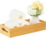 Toilet Tray for Bathroom, Bamboo Toilets Paper Storage with Handles, Toilet