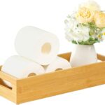 Toilet Tray for Bathroom, Bamboo Toilets Paper Storage with Handles, Toilet