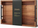 Acacia Wood Serving Tray with Metal Handles, 15x10in Ottoman Decorative Trays