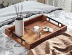 Acacia Wood Serving Tray with Metal Handles, 15x10in Ottoman Decorative Trays - Image 2