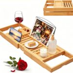 Bathtub Tray Caddy, Expandable Bamboo Bath Tray for Tub