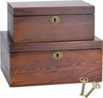 Wooden Box with Hinged Lid - 2 Pack - Vintage Decorative & Lockable Chest