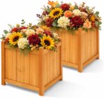 2-Pack 18" Fir Wood Outdoor Square Planter Boxes with Drainage Base