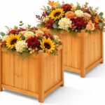 2-Pack 18" Fir Wood Outdoor Square Planter Boxes with Drainage Base