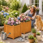 2-Pack 18" Fir Wood Outdoor Square Planter Boxes with Drainage Base - Image 3
