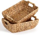 Water Hyacinth Storage Baskets with Wooden Handles, Large Wicker Baskets