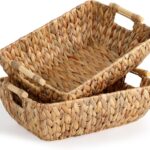 Water Hyacinth Storage Baskets with Wooden Handles, Large Wicker Baskets
