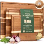 Acacia Wood Cutting Boards for Kitchen Set of 3, Juice Groove
