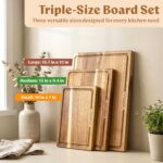 Acacia Wood Cutting Boards for Kitchen Set of 3, Juice Groove - Image 2